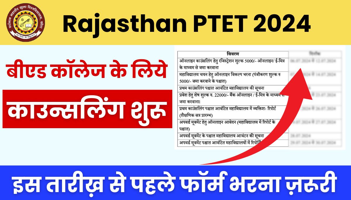 Rajasthan PTET Counselling Calendar